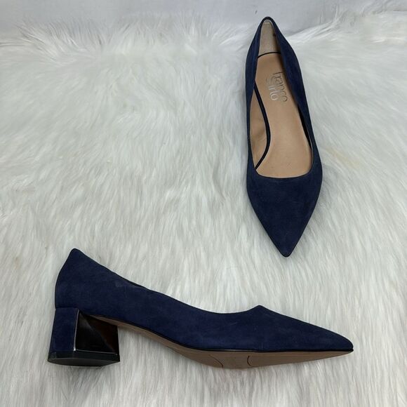 Franco Sarto Navy Suede Global Block Heel Pointed to Shoes Sz 6 - Picture 1 of 6